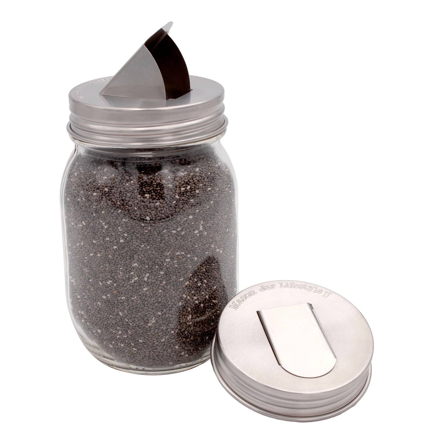 Stainless Steel Grain Dispensing Lid for Mason Jars 2pk