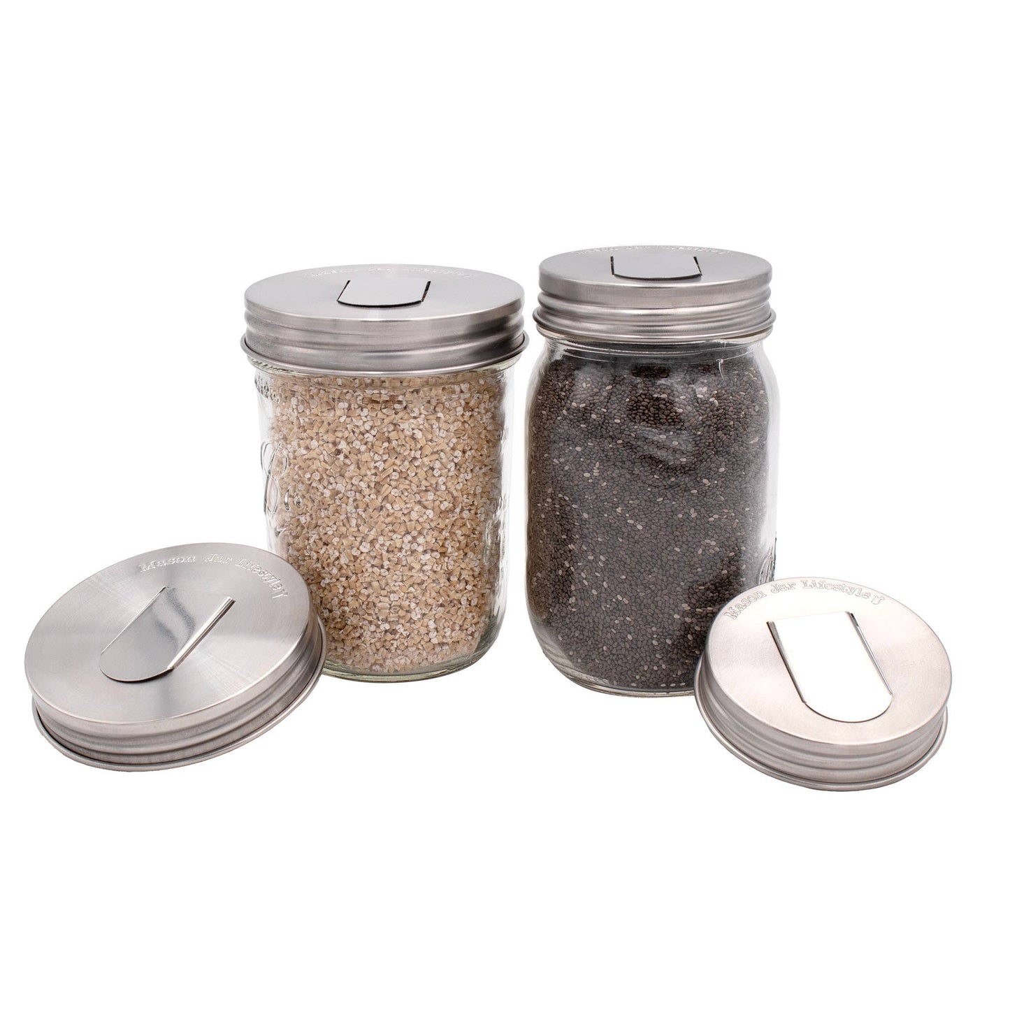 Stainless Steel Grain Dispensing Lid for Mason Jars 2pk